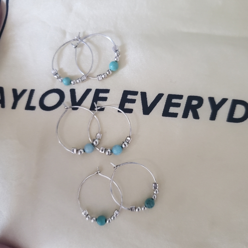Three Pair Turquoise And Sterling Silver - Picture 5 of 9